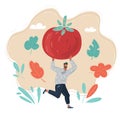 Illustration of Man with big tomato in his hands