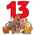 Number thirteen and cartoon dogs group