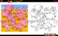 Pig characters group coloring book Royalty Free Stock Photo
