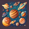 Cartoon vector illustration of planets in space. 3D planet in the solar system. Royalty Free Stock Photo