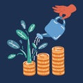 Cartoon vector illustration of Plant Growing In Savings Coins - Investment. With stack money coin Royalty Free Stock Photo