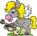 Cartoon Vector illustration of a Pony Hors there is playing on a guitar