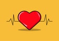 Cartoon vector illustration of a red heart with a heart rate graph in the background. combines the symbol of love with the concept Royalty Free Stock Photo