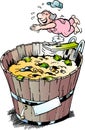 Cartoon Vector illustration of a rich pensioner who took a bath in his money bin