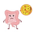 Cartoon vector illustration sad unhealthy intestine.Stomach character illustration icon design. Microscopic bacterias. microflora, Royalty Free Stock Photo