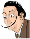 Cartoon vector illustration. Salvador Dali portrait Royalty Free Stock Photo