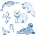 Cartoon vector illustration set of Arctic animals