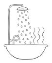 Cartoon vector illustration of shower, bathtub and hot water