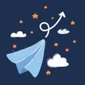 Cartoon vector illustration of Simple paper plane in the sky Royalty Free Stock Photo