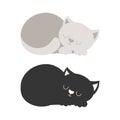 Cartoon vector illustration with sleeping grey and black cats