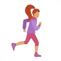 Cartoon vector illustration of Slim attractive sportswoman running on white background