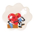 Vector illustration of Smoking heart. Unhealthy character. Royalty Free Stock Photo