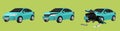 Cartoon vector or illustration. Status of the soft green car from normal car to the car was slightly damaged.