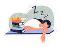 Cartoon vector illustration of Studying And Education. Students sleeping desks learning, Reading Books during Lecture. Royalty Free Stock Photo