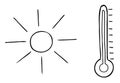 Cartoon vector illustration of sun, thermometer and very hot weather