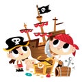 Super Cute Pirate Kids Treasure Hunt Royalty Free Stock Photo