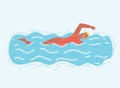 Swimming woman in water pool. Female swimmer in blue water pool