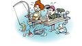 Cartoon Vector illustration of two Boys on Fishing Trip Royalty Free Stock Photo