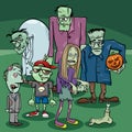 Cartoon zombies characters group on Halloween time