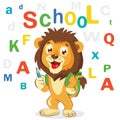 Cartoon Vector Illustrations. Back to School Theme. Colored Letters Vector. Cartoon Lion Mascot. Funny Lion. Royalty Free Stock Photo