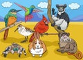 Funny cartoon wild animals comic characters group