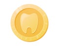 Cartoon vector isolated Magic tooth fairy gold coin. Oral hygiene concept, dental health.