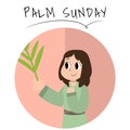 A cartoon vector of an Israelite woman holding palm leaves, praising Jesus on Palm Sunday. Illustration. Palm Sunday. Character.