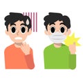 A cartoon vector of a man being nervous and wearing a face mask