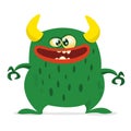 Cartoon vector monster. Monster alien illustration with surprised expression. Shocking green alien design for Halloween.