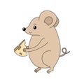 Cartoon vector mouse with the cheese. Handdrawn rodent. Rat. Symbol of 2020 Royalty Free Stock Photo