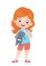 Cartoon vector redheaded girl with toy bunny