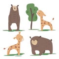 Cartoon vector set with bears and giraffes. Isolated elements on white background.