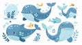 Cartoon Blue Whale Vector Set Isolated Illustration for Design Projects Royalty Free Stock Photo