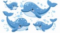 Cartoon Blue Whale Vector Set Isolated Illustration for Design Projects Royalty Free Stock Photo