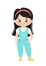 Cartoon vector smiling Chinese girl in overalls