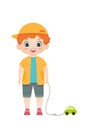 Cartoon vector smiling redheaded boy with toy car Royalty Free Stock Photo