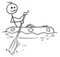 Cartoon Vector Stick Man Sailing a Rubber Boat Royalty Free Stock Photo