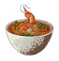 Vector of Tom yum kung soup illustration.Asian food.Hand drawn asian food on white isolated background. Royalty Free Stock Photo