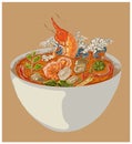 Vector of Tom yum kung soup illustration.Asian food.Hand drawn asian food on white isolated background. Royalty Free Stock Photo