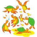 Cartoon Vector of turtles family. A set of cute and colorful icon collection isolated on white background Royalty Free Stock Photo