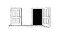 Cartoon Vector of Two Open and Close Wooden Decision Door