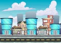 Cartoon vector urban landscape with separated layers Royalty Free Stock Photo