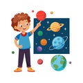 Boy Learning About Planets - Astronomy Education Vector Illustration Design Royalty Free Stock Photo