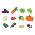 Cartoon vegetable characters collection. Cute cabbage, cucumber, carrot, broccoli, tomato, pepper for kids Vector food Royalty Free Stock Photo