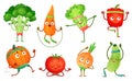 Cartoon vegetables fitness. Vegetable characters workout, healthy yoga exercises food and sport vegetables vector