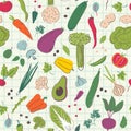 Cartoon vegetables hand draw seamless pattern