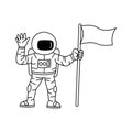 Cartoon version design of astronaut holding flag and raising hand