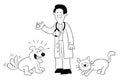 Cartoon the vet is with the cat and dog and they are very happy, vector illustration Royalty Free Stock Photo