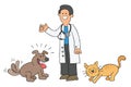 Cartoon the vet is with the cat and dog and they are very happy, vector illustration Royalty Free Stock Photo