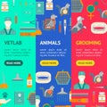 Cartoon Veterinary and Grooming Banner Vecrtical Set. Vector